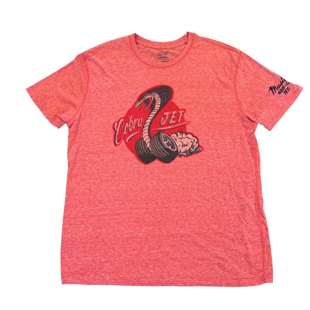 Lucky Brand Ford Cobra Jet Mustang 428-CJ 1970 Graphic Tee Red Orange Large